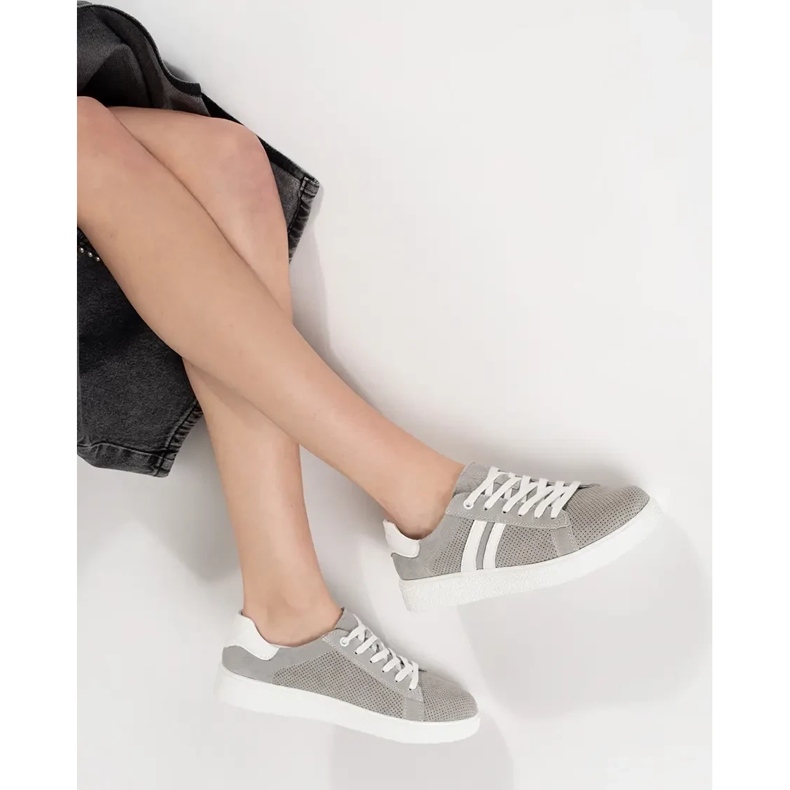 Goodin Gray openwork sneakers made of natural leather grey 1