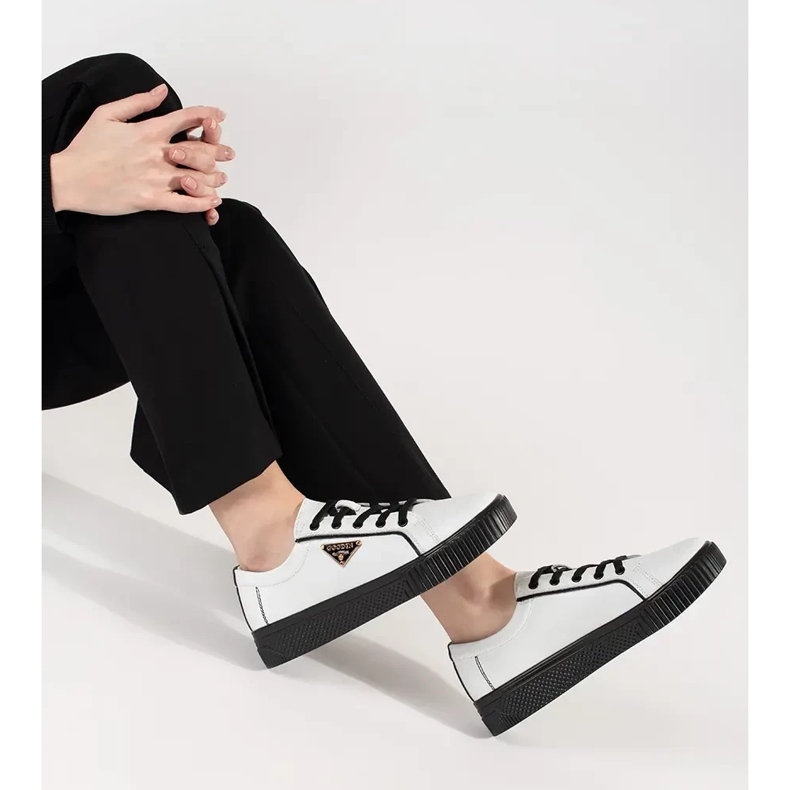 Goodin Leather white and black sneakers on a thick sole 1