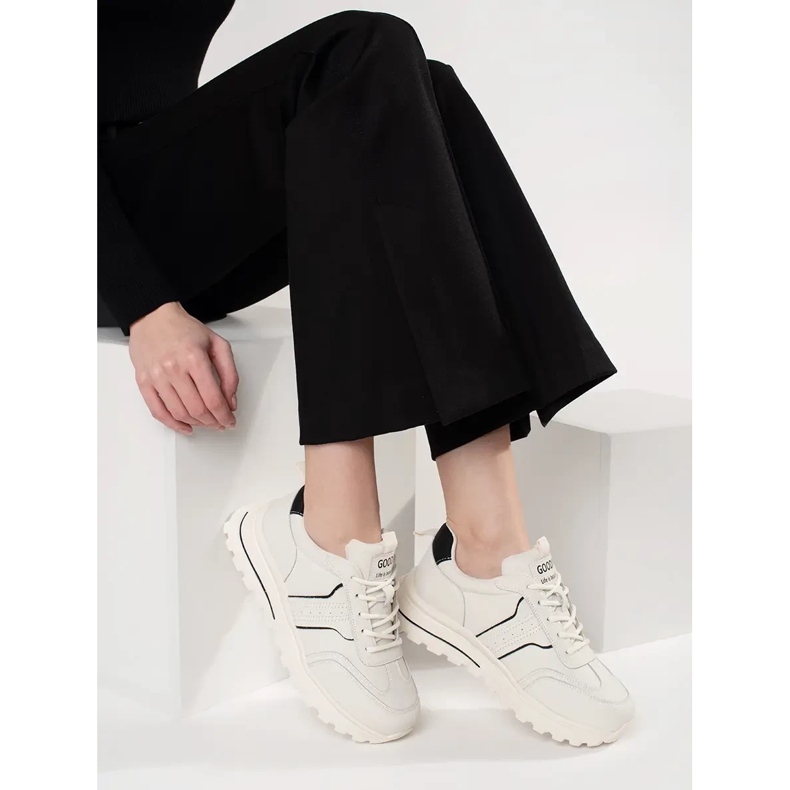 Goodin Leather sports shoes on a thick sole white 2 Goodin Leather sports shoes on a thick sole white 2