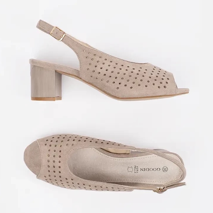 Goodin Beige openwork sandals on a low post 1