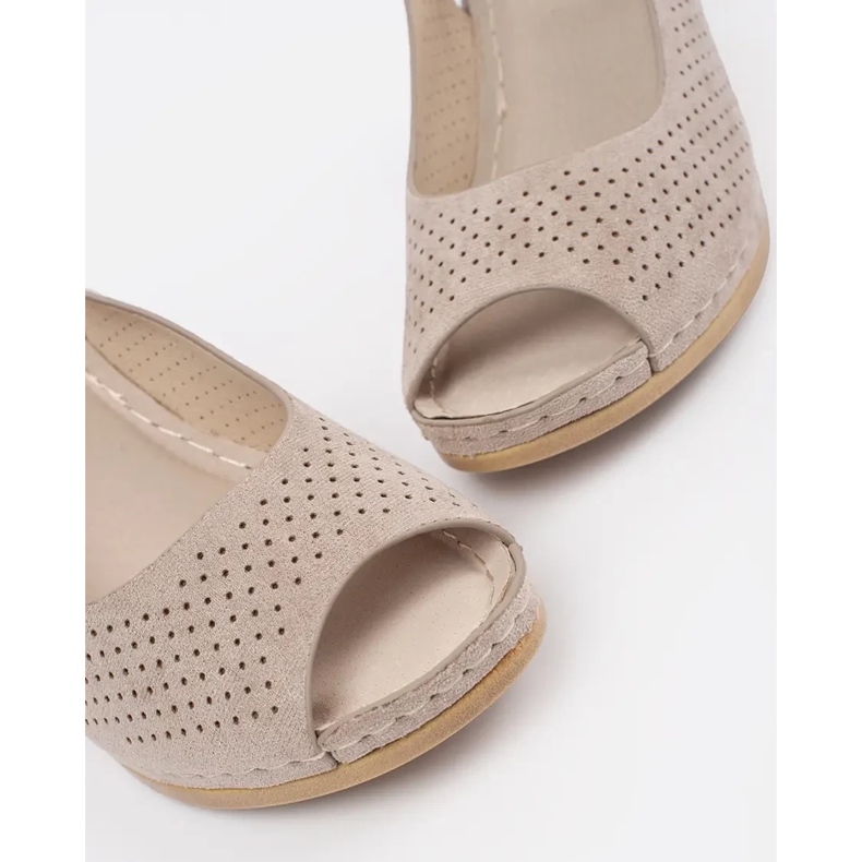 Goodin Beige openwork sandals on wedge 1