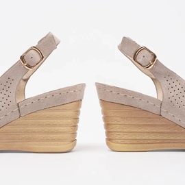 Goodin Beige openwork sandals on wedge 2