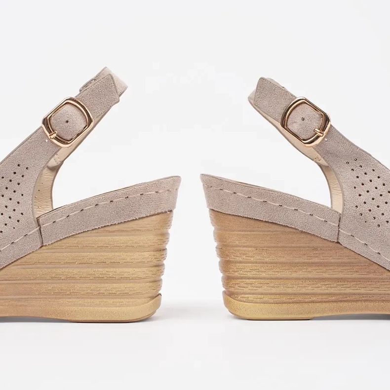 Goodin Beige openwork sandals on wedge 2