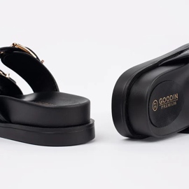 Goodin Black flat flip flops with buckles 1