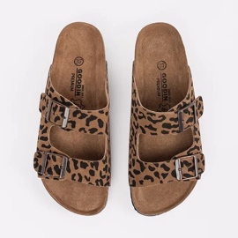 Goodin Women's leather slippers with leopard print brown 2