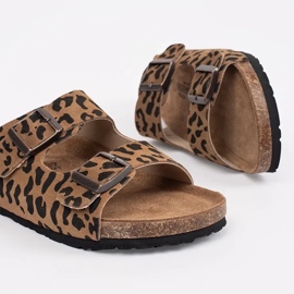 Goodin Women's leather slippers with leopard print brown 1