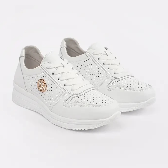 Goodin White openwork sneakers with natural leather with an ornament 1