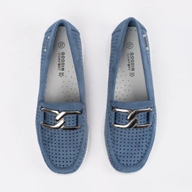 Goodin Openwork blue loafers with a decorative chain 3