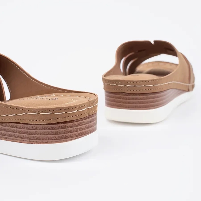 Comfortable slippers on low beige wedges 2