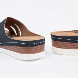 Comfortable slippers on low blue wedges 1