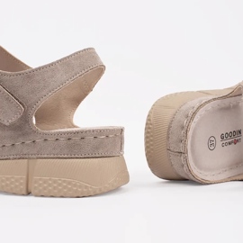 Goodin Beige Women's Velcro sandals with an ornament 1
