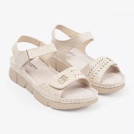 Goodin Light beige women's Velcro sandals with an ornament 1
