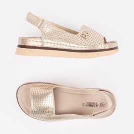 Goodin Openwork soft gold sandals with an ornament golden 1