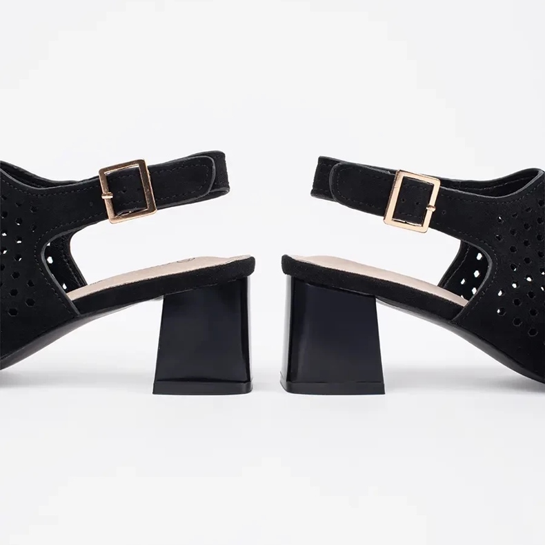 Goodin Black openwork suede high heels sandals 1