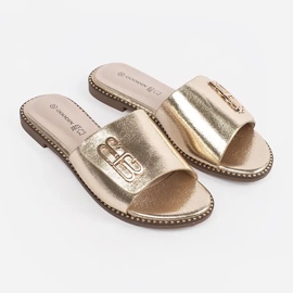 Goodin Golden women's flip flops with a flat sole with an ornament 2 Goodin Golden women's flip flops with a flat sole with an ornament 2