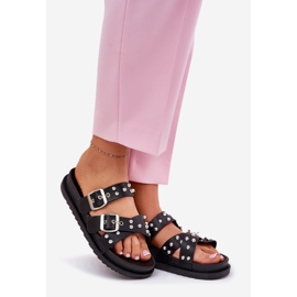 Women's slippers with studs and buckles black 1