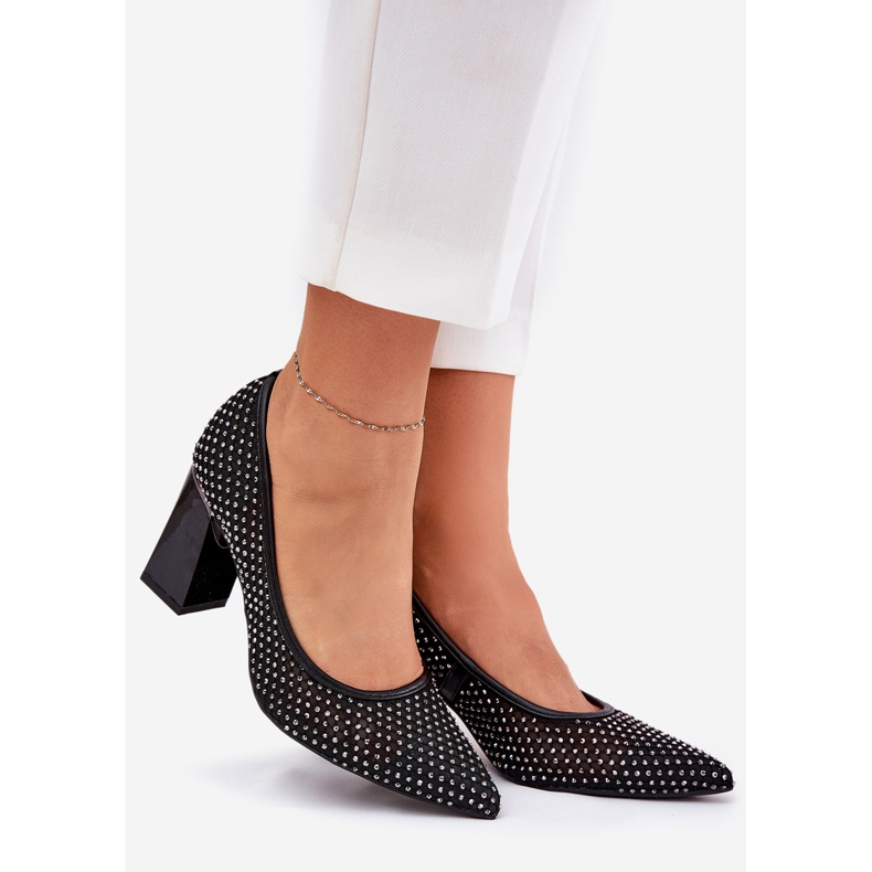 Decorated mesh pumps on the Vinceza 62211 black post 1