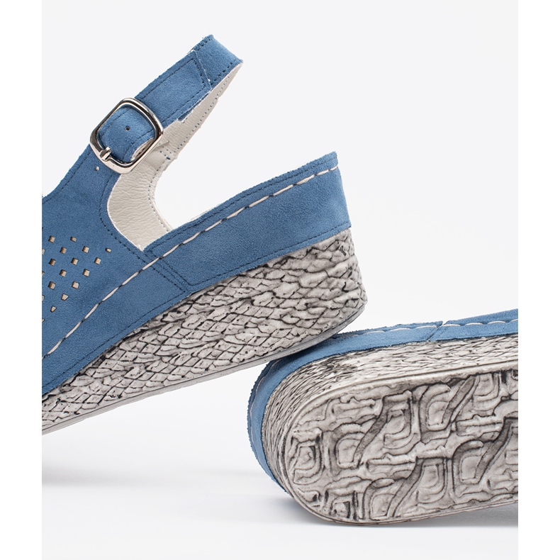 Goodin Blue suede openwork sandals on wedge 1 Goodin Blue suede openwork sandals on wedge 1