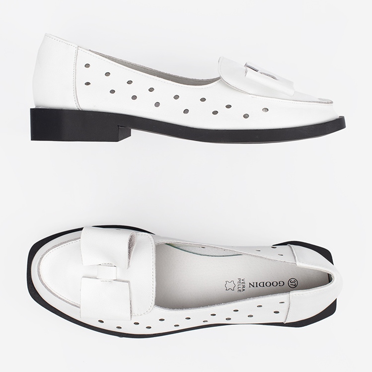 Goodin White women's shoes with holes and a bow 1