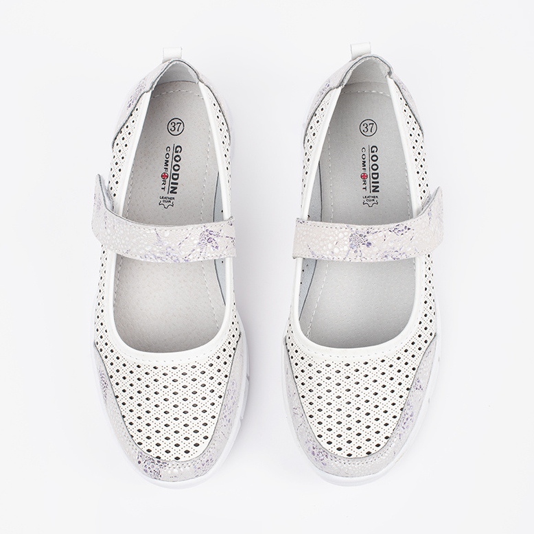 Goodin White openwork leather sports ballerinas 2