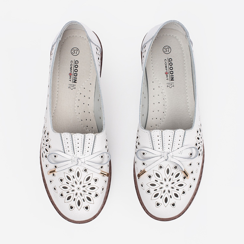 Goodin White punching leather shoes with a bow 1
