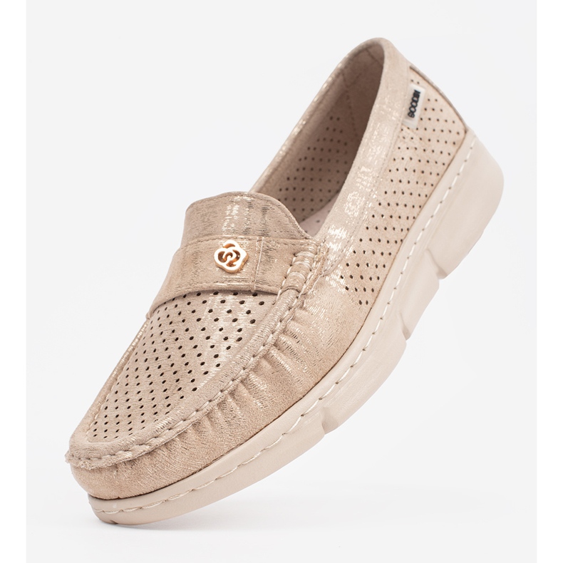 Goodin Beige openwork loafers with a golden element 1