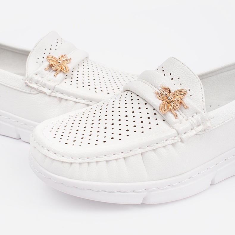 Goodin White women's light loafers with a pin 2 Goodin White women's light loafers with a pin 2
