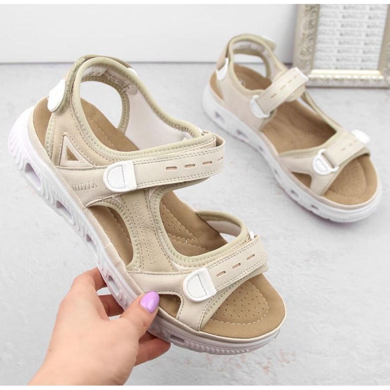 Comfortable Velcro sandals Rieker W RKR691 beige 2