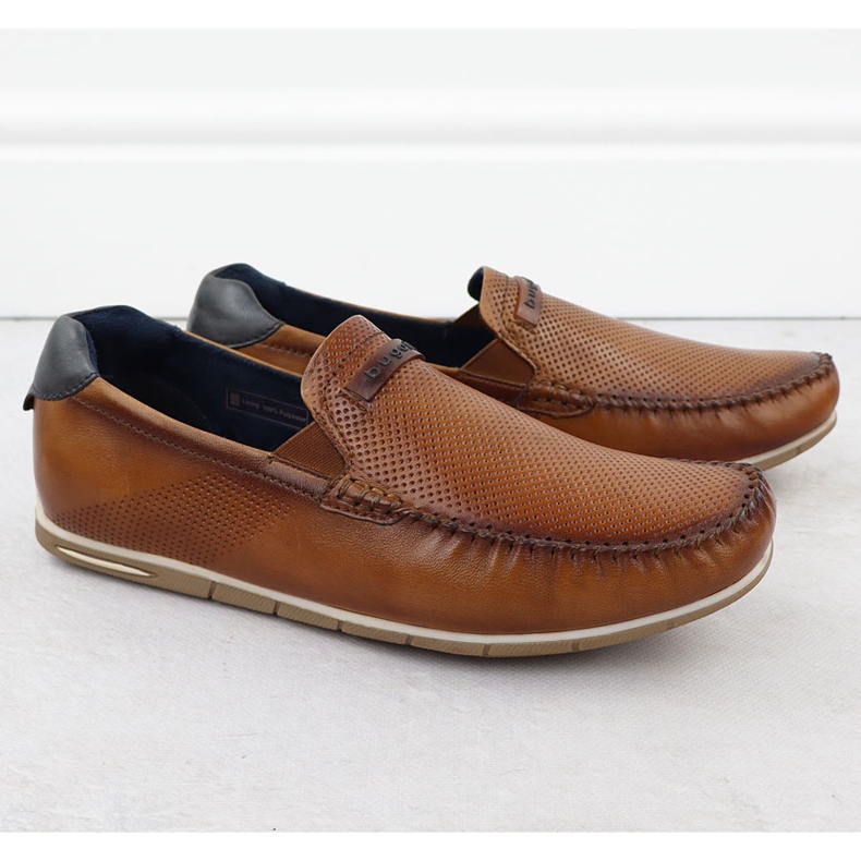 Leather moccasins Men's comfortable sliding brown Bugatti RR153207 1