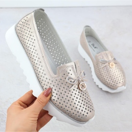 Women's openwork leather shoes Złote S. BARSKI LR51-631 golden 1