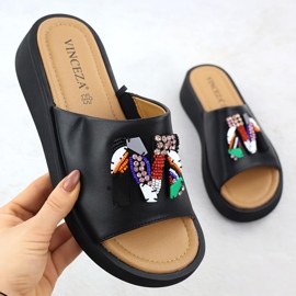 Women's leather flip flops with black vinceza 66623 beads 1