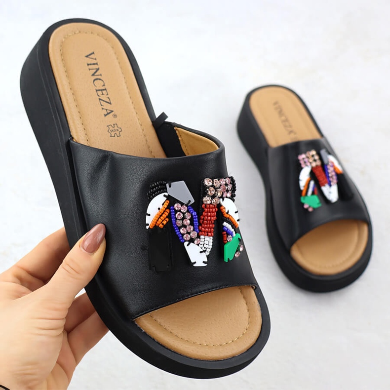Women's leather flip flops with black vinceza 66623 beads 1 Women's leather flip flops with black vinceza 66623 beads 1