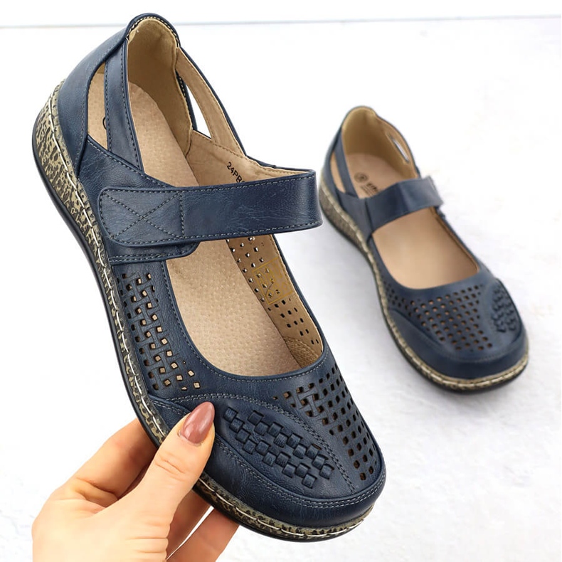 Women's shoes with velcro navy blue Unisoft 7026 1