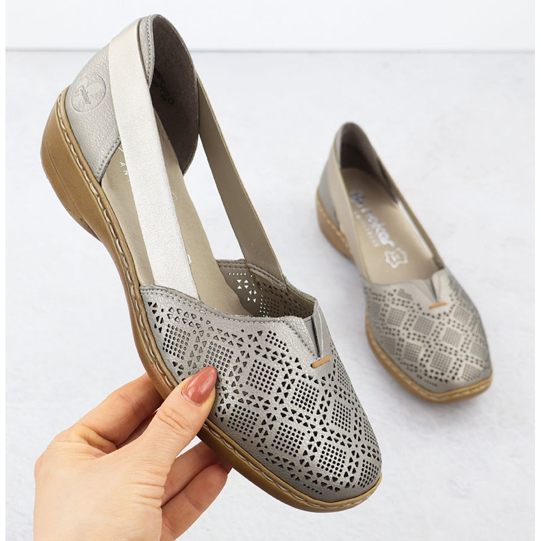 Women's openwork leather shoes, meringue comfort Rieker 41351-90 beige 1