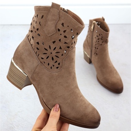 Women's openwork boots with brown high heels Vinceza 58452 1