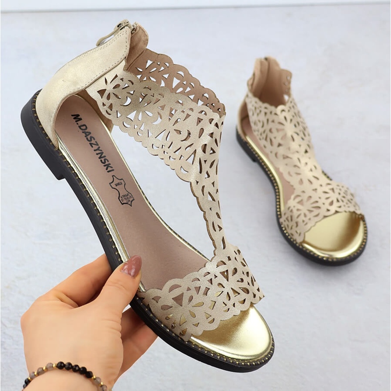 Women's sandals Openwork Platinum Złote M. Daszyński MR24148-2 golden 1