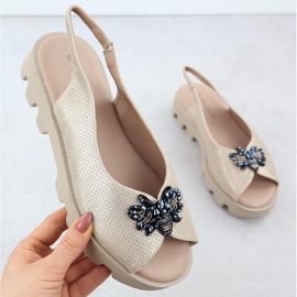 Women's sandals on the platform perforated metallic golden potocki sz12610 1