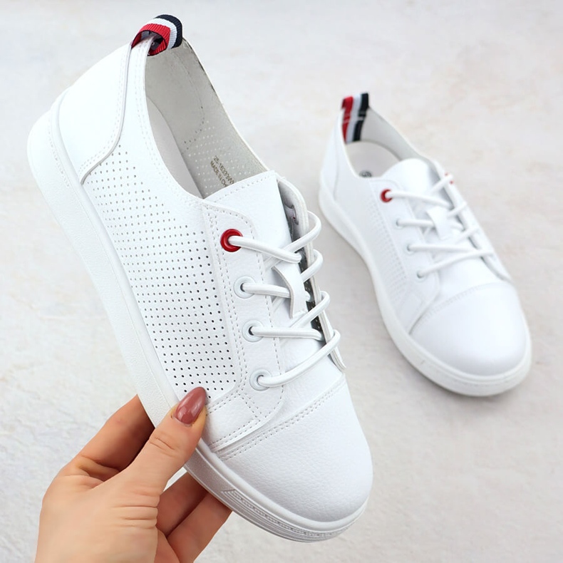 Sports shoes sneakers with eco -leather openwork white potocki py1633 1