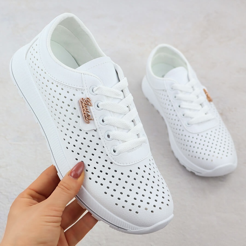 Women's openwork sports pumpers on the platform white potocki py16346 1