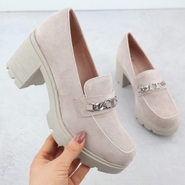 Women's shoes with suede beige Potocki sz12629 with a chain 1