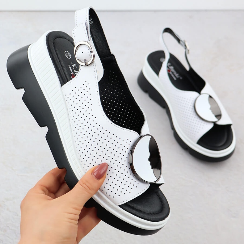 S.Barski Women's leather sandals for Openwork Białe S. Barski LR51-788 white 1