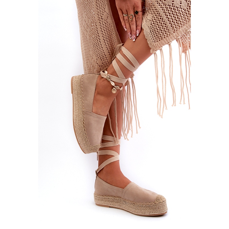 Bellucci Women's Espadrilles Tied On A Platform With Braid Beige Tailesse 2
