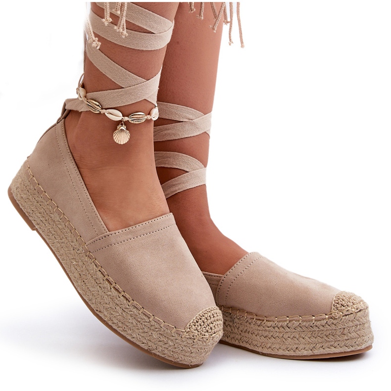 Bellucci Women's Espadrilles Tied On A Platform With Braid Beige Tailesse 4