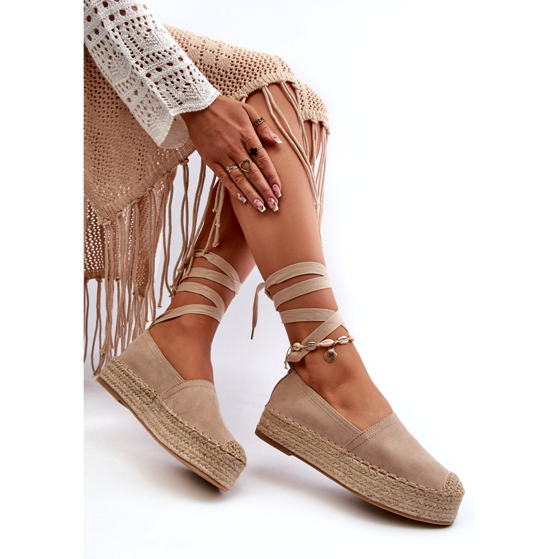 Bellucci Women's Espadrilles Tied On A Platform With Braid Beige Tailesse 3
