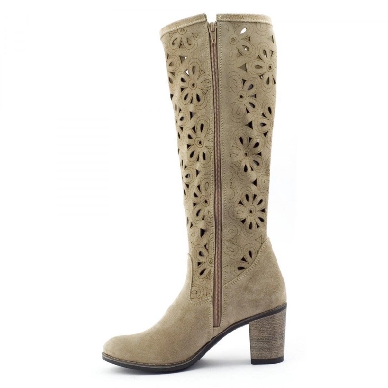 Olivier Beige openwork high heels boots 1