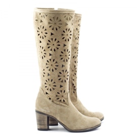 Olivier Beige openwork high heels boots 2