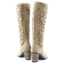 Olivier Beige openwork high heels boots 3