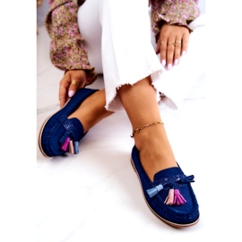 Evento Women's Suede Loafers With Fringes Navy Blue Laressa 1 Evento Women's Suede Loafers With Fringes Navy Blue Laressa 1