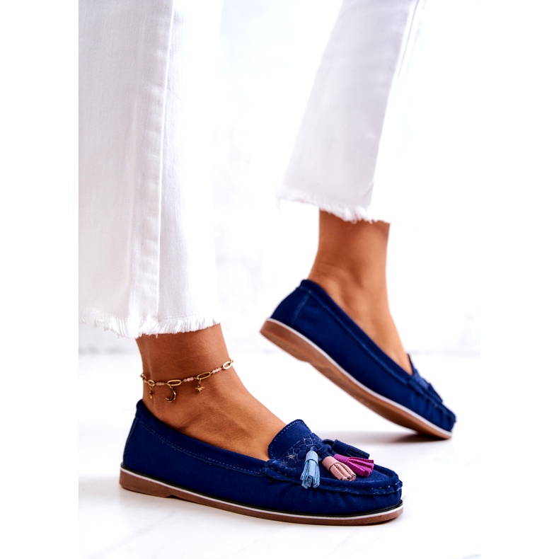 Evento Women's Suede Loafers With Fringes Navy Blue Laressa 3 Evento Women's Suede Loafers With Fringes Navy Blue Laressa 3