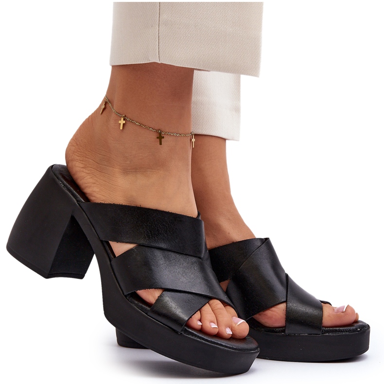 Zazoo 40373 Leather Flip-Flops with a Block, Black 5